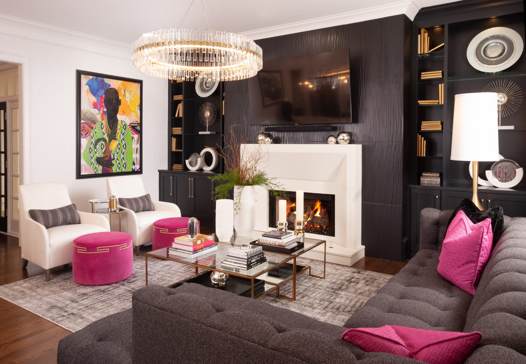 hot pink ottomans living room
